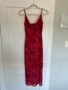 Dynamite Red Floral Slip Dress with Cowl Neck